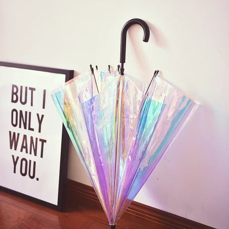 Rainbow Long Handle Transparent Umbrella – Colorful Women's Gift Long Handle Umbrella Axl