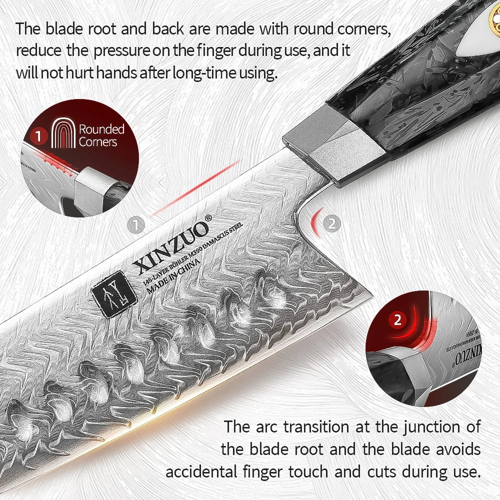 XINZUO Damascus Knife Set 2–7 PC | 145-Layer M390 Steel & Carbon Fiber Damascus Knife Set Axl