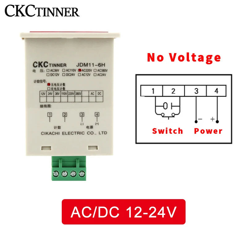 JDM11-6H 6-Digit Digital Industrial Counter DC/AC Voltages Industrial Digital Counter Axl NO Voltage 12-24V