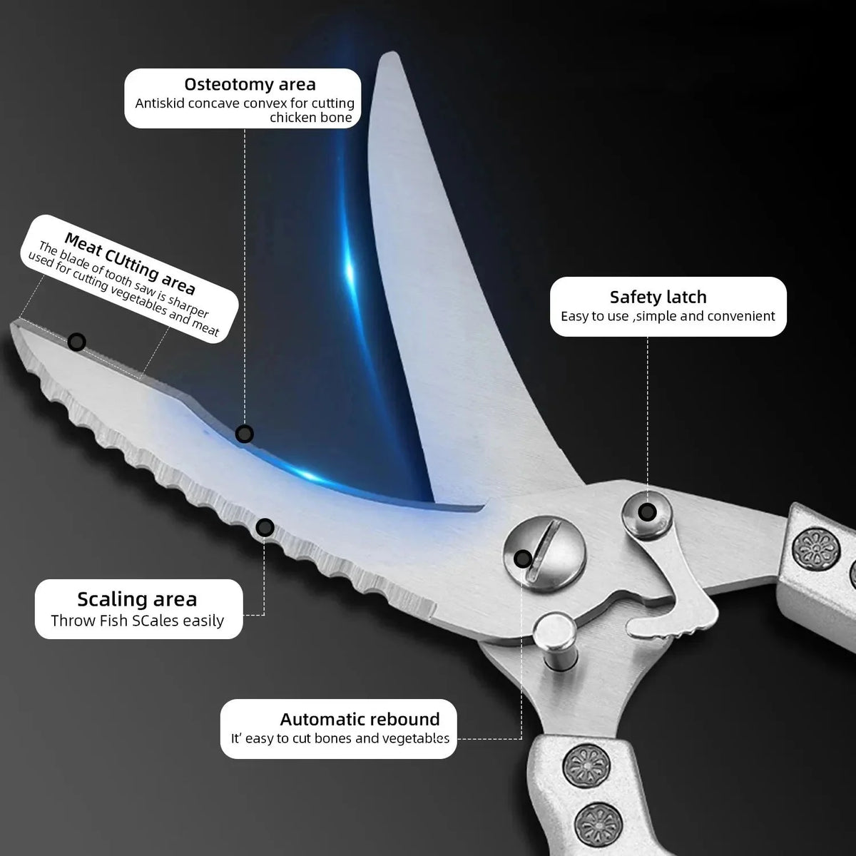 Professional Kitchen Shears – Stainless Steel Bone Scissors Kitchen Shears Axl
