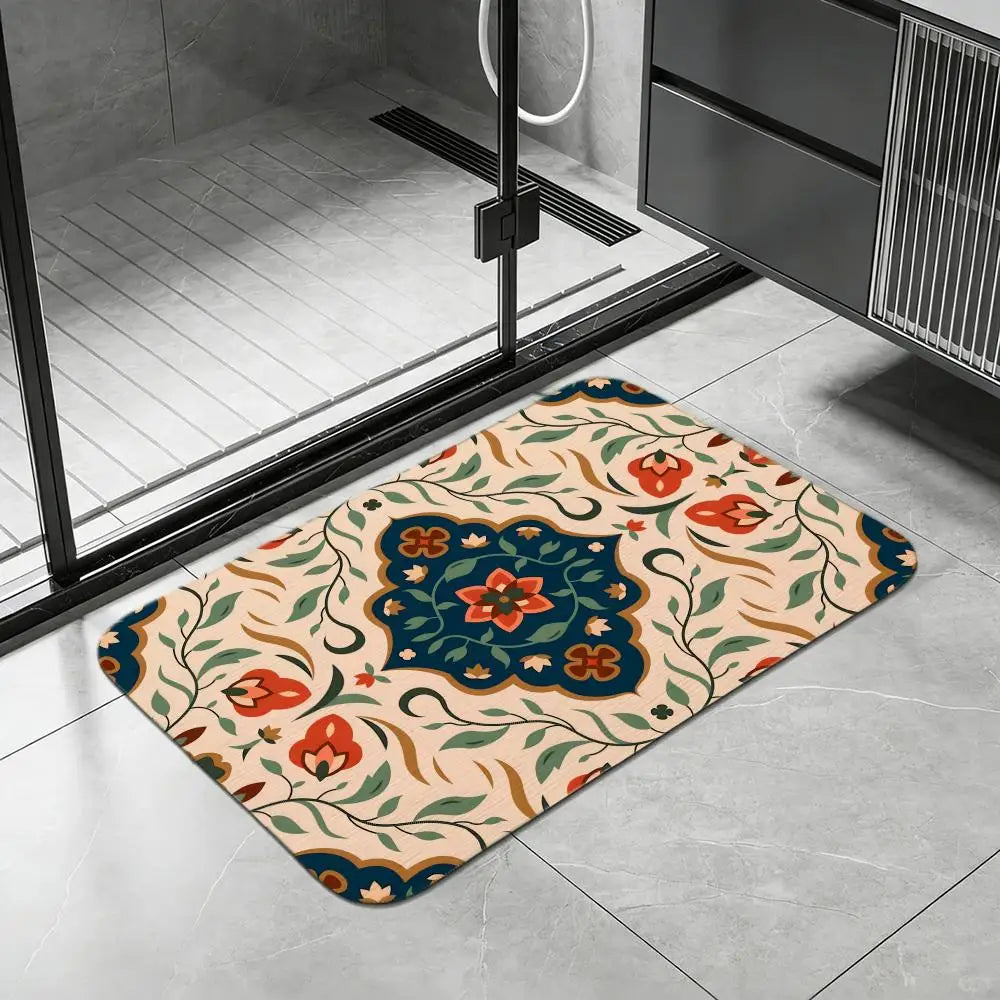 Persian Floral Diatomite Bath Mat – Quick Dry & Anti-Slip Diatomite Bath Mat Axl White2 50x80cm
