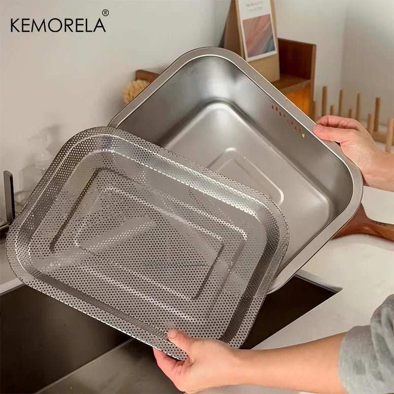 KEMORELA 10L Stainless Steel Washing Bowl with Filter Screen Kitchen Colander Basin Axl