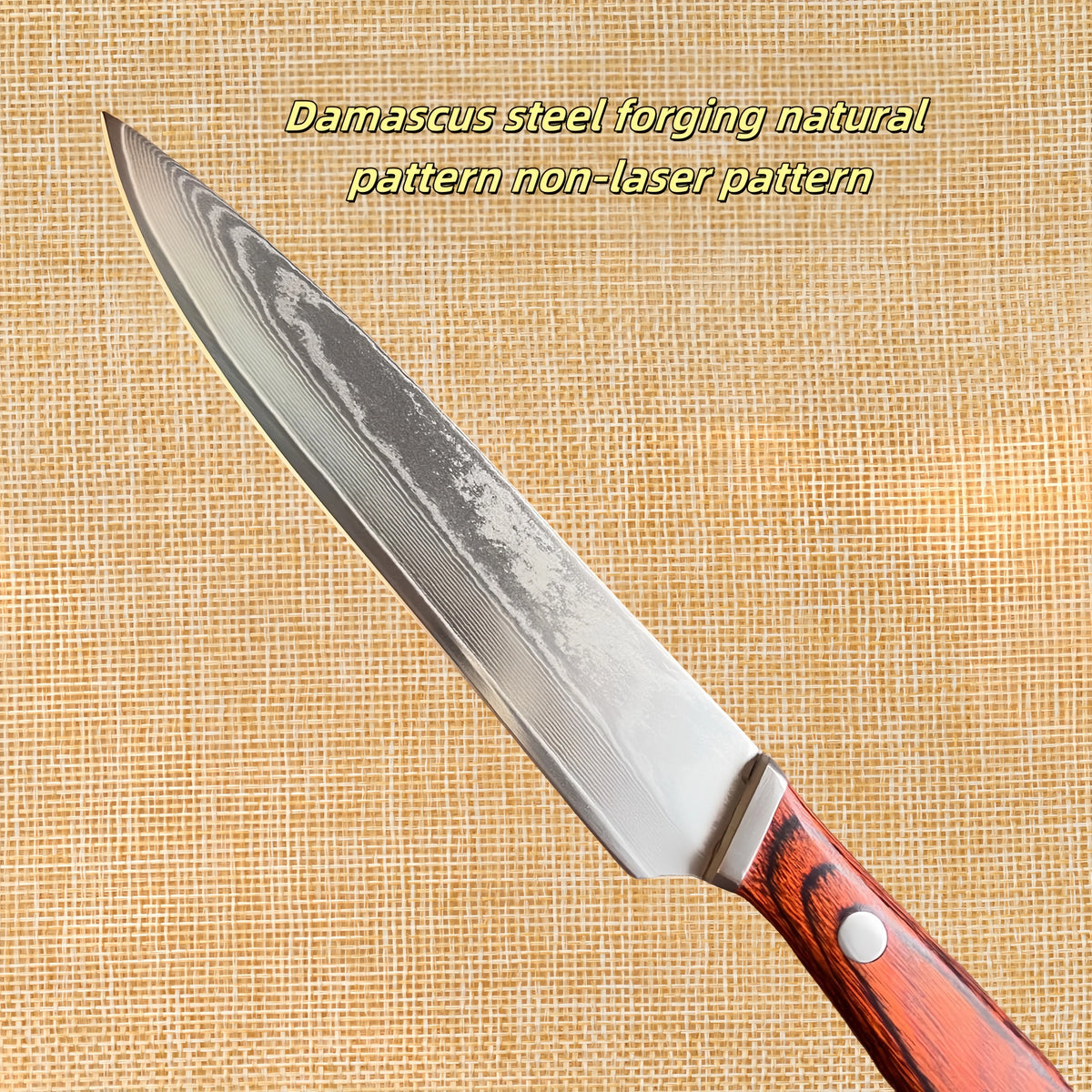 67-Layer Damascus VG10 Steak Knife – Wood Handle & Sheath Damascus Kitchen Knife Axl