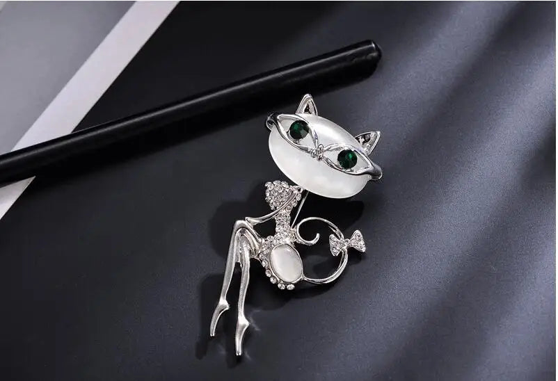 Opal Cat Eye Stone Brooch – Crystal Kitten Pin for Women Crystal Brooch Pin Axl 2