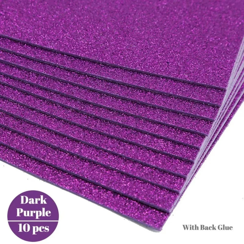 10-Pack Glitter EVA Foam Paper – Self-Adhesive A4 Craft Sheets Glitter Foam Craft Paper Axl Purple
