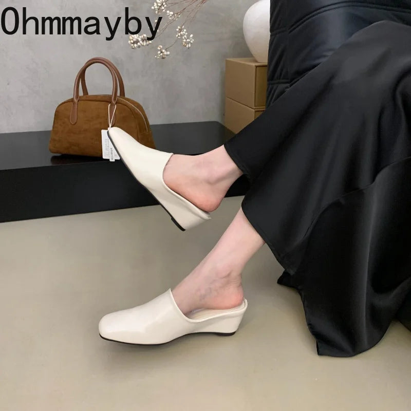 Women's Wedge Heel Mules – Square Toe Slip-On Slide Sandals Wedge Mule Sandals Axl