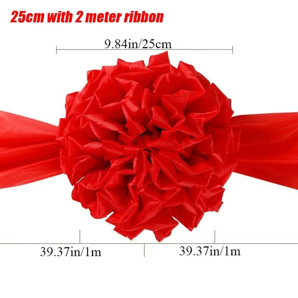 Red Satin Flower Ball with Ribbon – Wedding & Ceremony Decor Ceremony Flower Ball Axl 25cm with 2m ribbon