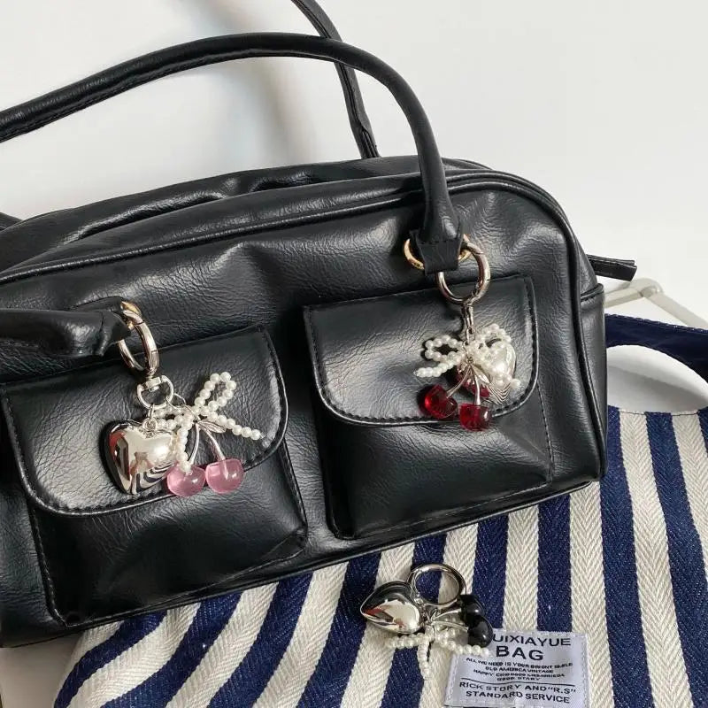 3D Crystal Cherry Keychain – Pearl Bow Heart Pendant Keyring Fashion Keychain Axl