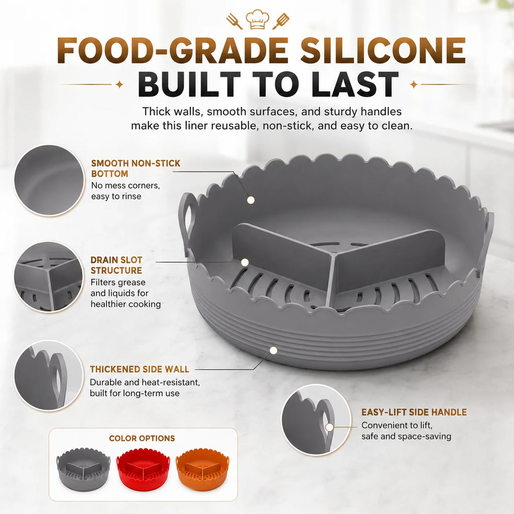Silicone Air Fryer Liner – 3-Compartment Divider & Grease Filter Silicone Baking Liner Axl