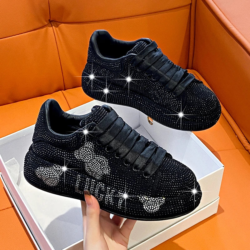 Women's Rhinestone Platform Sneakers – Glam Lace-Up Trainers Platform Sneakers Axl black 39