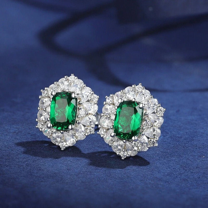 Huitan Hexagonal CZ Stud Earrings – Green & White Zirconia Stud Earrings Axl E2877