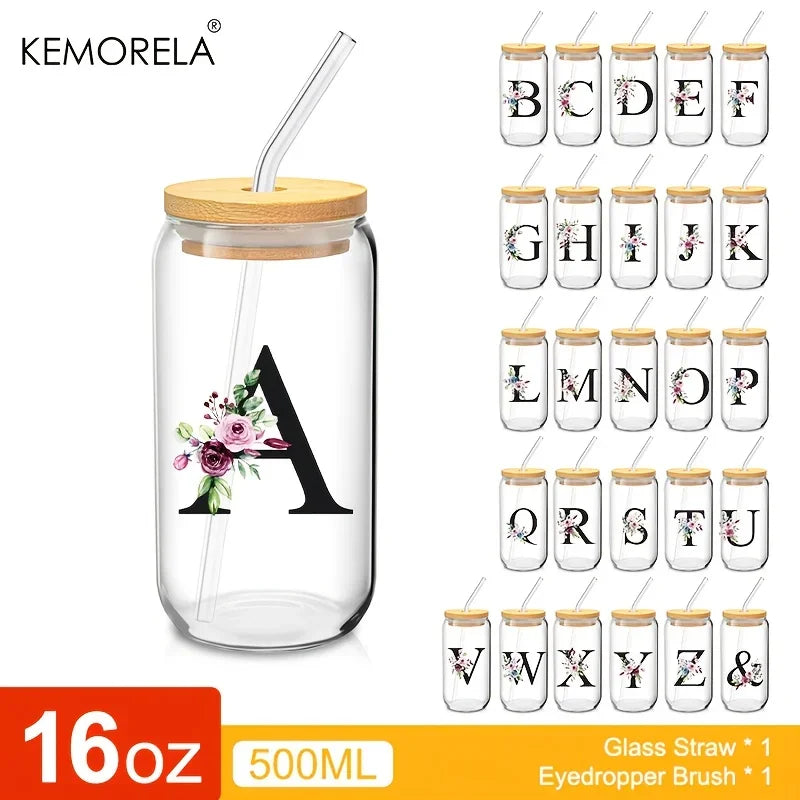 470ml Glass Tumbler with Bamboo Lid & Straw | Mason Jar Cup Glass Tumbler Axl