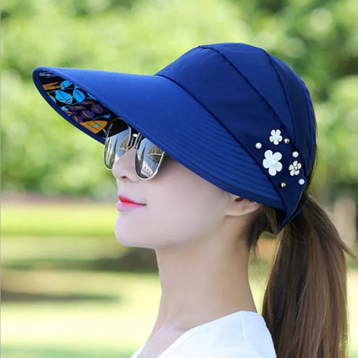 Women's Wide Brim Foldable Sun Hat – UV Protection Beach Cap Wide Brim Sun Hat Axl Blue