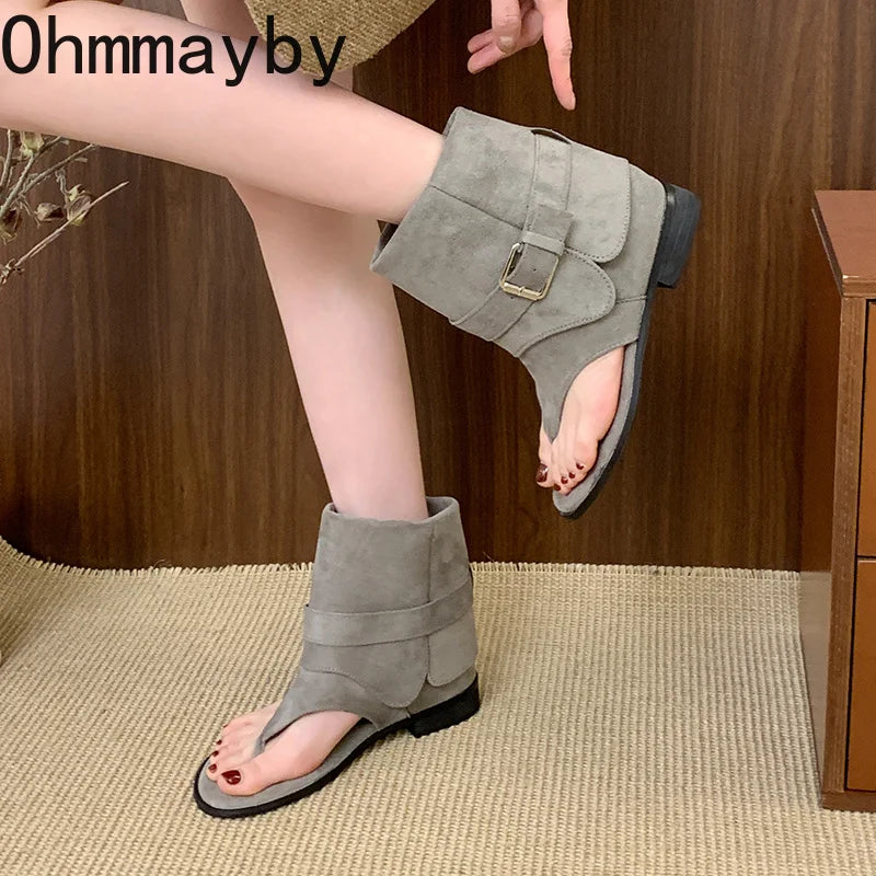 Women's Clip Toe Ankle Boot Sandals – Buckle Square Heel Ankle Boot Sandals Axl