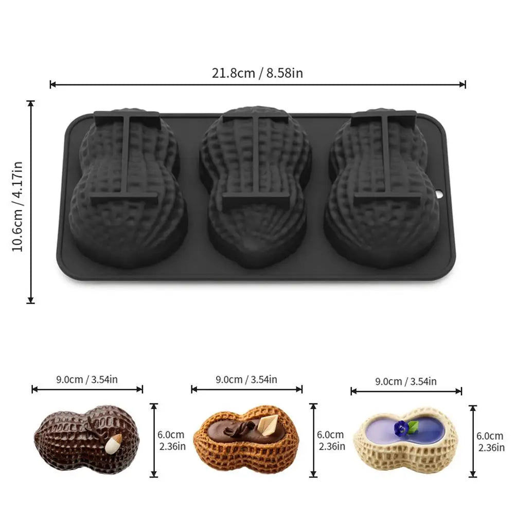 3-Cavity Peanut Silicone Mold – Non-Stick Dessert & Cake Tray Silicone Baking Mold Axl
