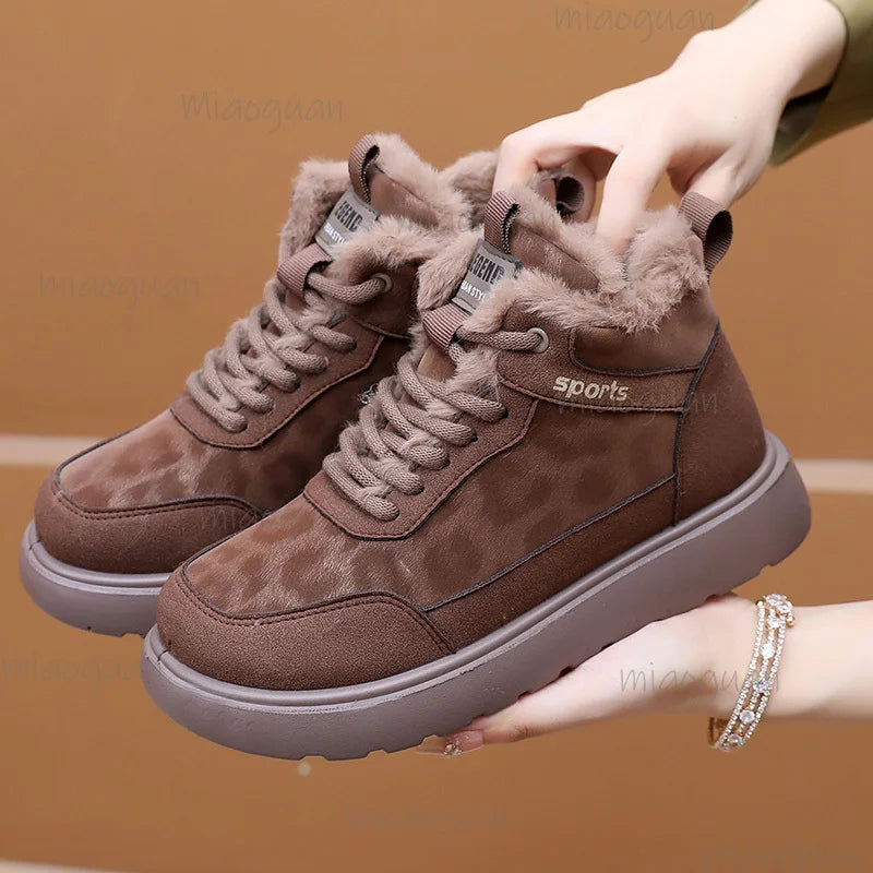 Women's Winter Plush Ankle Boots – Lace-Up Flat Cotton Shoes Women's Ankle Boots Axl