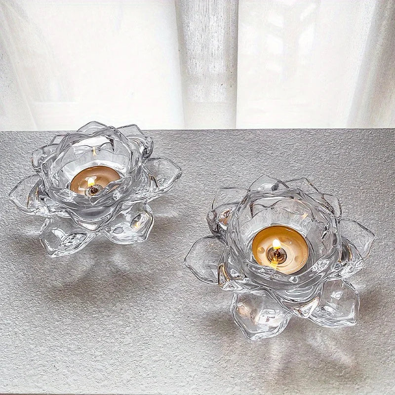Lotus Crystal Glass Candle Holder | Chinese Style Home Décor Glass Candle Holder Axl