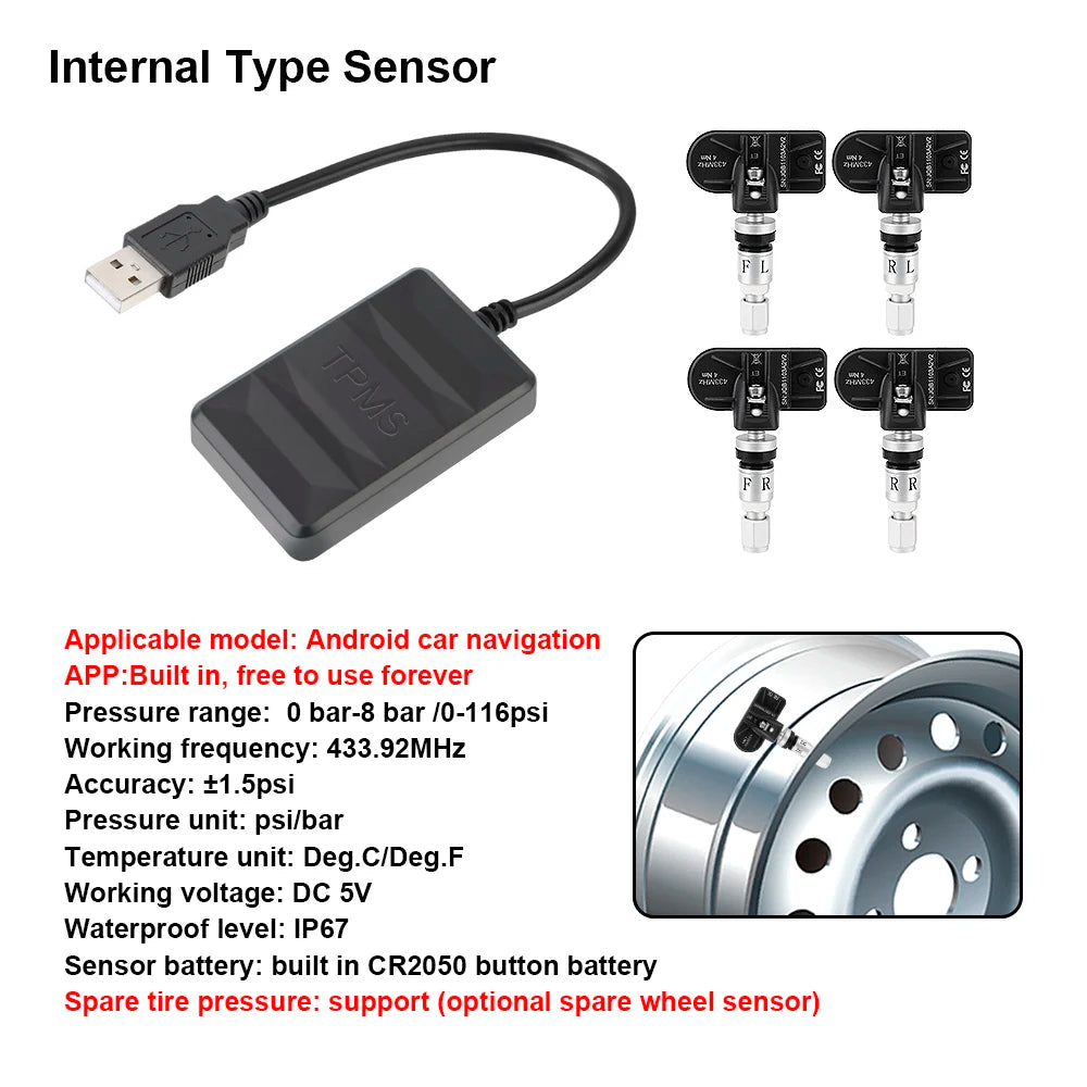 USB TPMS for Android Car Radio – Tire Pressure Monitor System Tire Pressure Monitor Axl