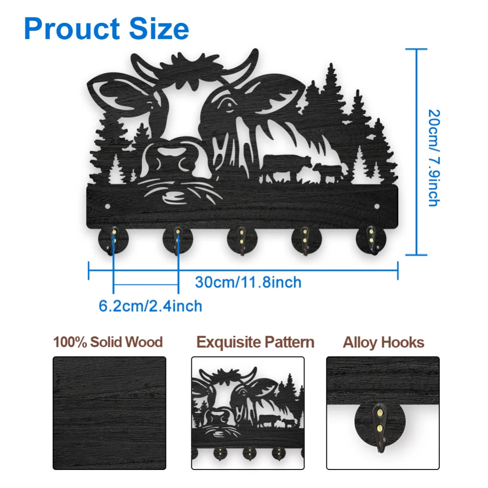 Wolf Forest Wood Wall Coat Rack – 5 Hook Key Holder 11.8in Wall Coat Rack Axl AECH04-06580