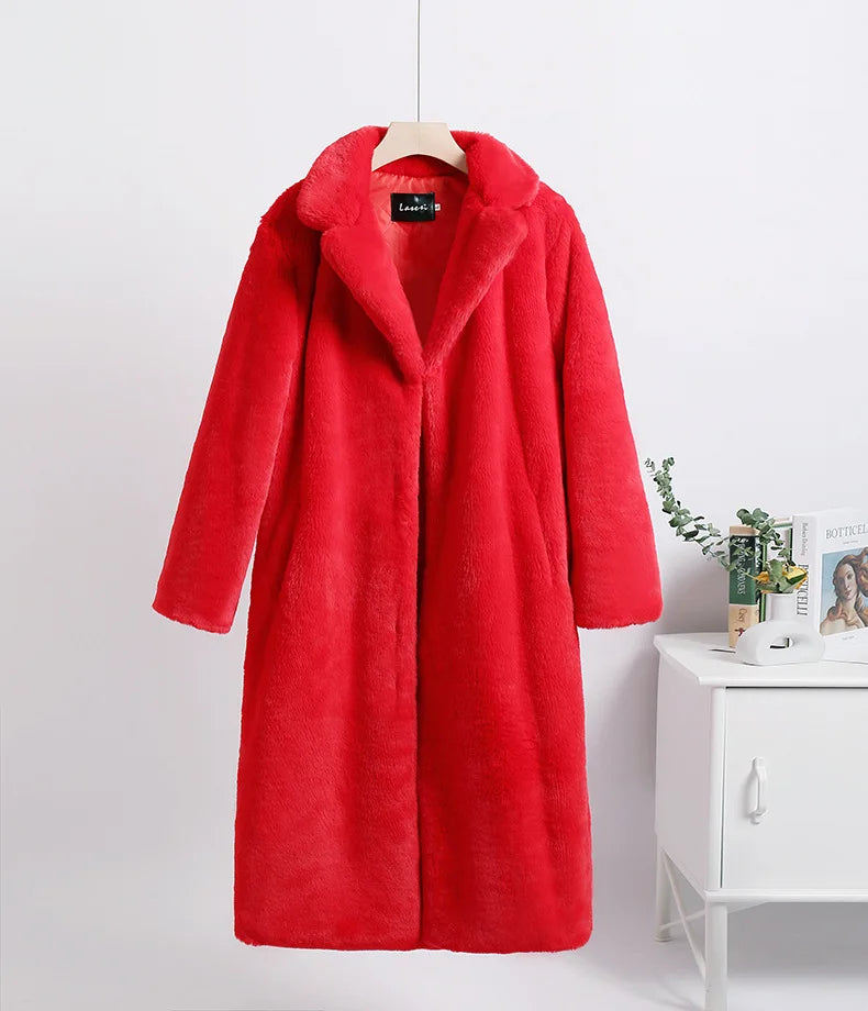 Women's Faux Fur Long Plush Coat – Plus Size S–5XL Winter Faux Fur Coat Axl Red 2XL-3XL China Mainland