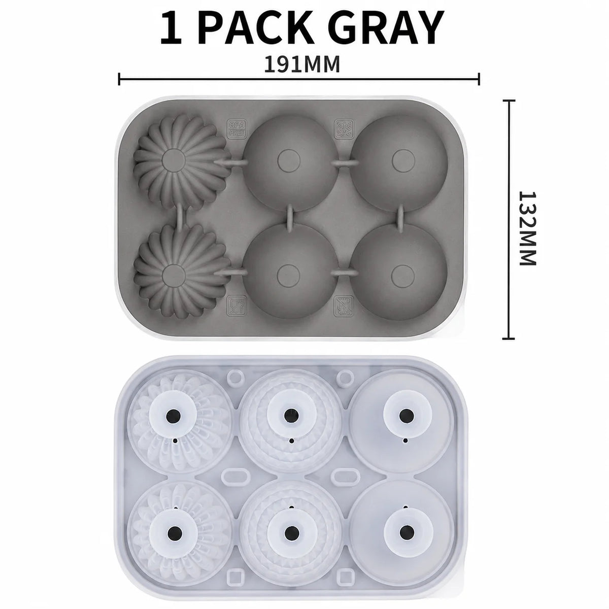 Large Whiskey Ice Ball Mold – 6 Cavity Sphere & Diamond Silicone Silicone Ice Ball Mold Axl 1 Pack Gray