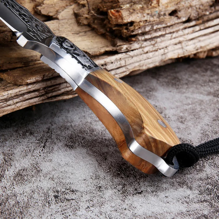Fixed Blade Camping Knife – Stainless Steel & Olive Wood Fixed Blade Knife Axl