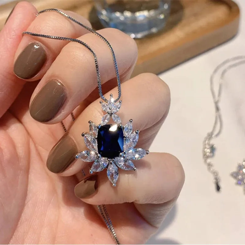 Huitan Blue & Red CZ Pendant Necklace – Bridal Wedding Jewelry Pendant Necklace Axl XL1043 45cm