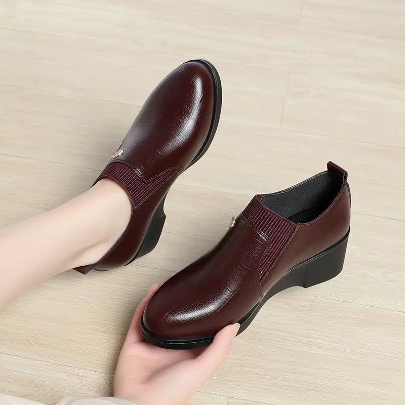 Women's Wedge Heel Slip-On Loafers – Soft Sole Casual Pumps Wedge Heel Loafers Axl