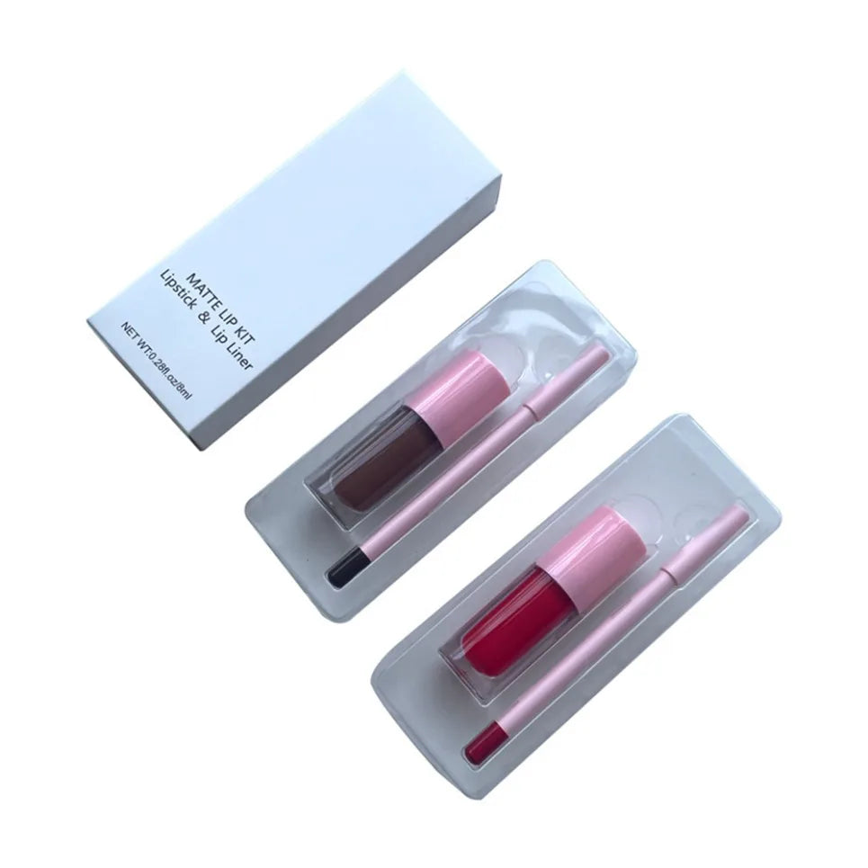 Vegan Pink Matte Liquid Lipstick & Lip Liner Set | Waterproof Lip Makeup Set Axl