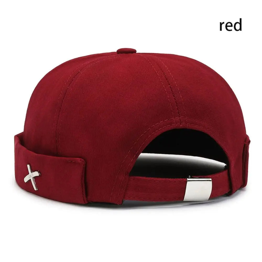 Vintage Washed Cotton Brimless Docker Cap – Unisex Dome Hat Brimless Docker Cap Axl red