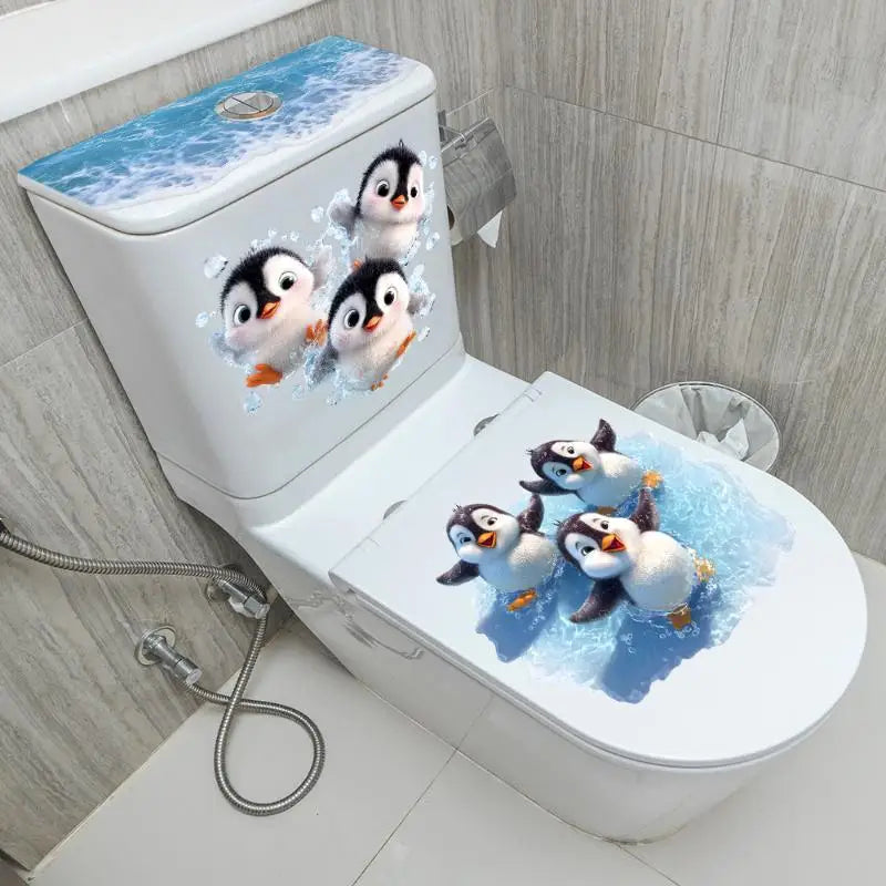 Swimming Penguin Toilet Sticker – Waterproof Bathroom Decal Bathroom Wall Sticker Axl