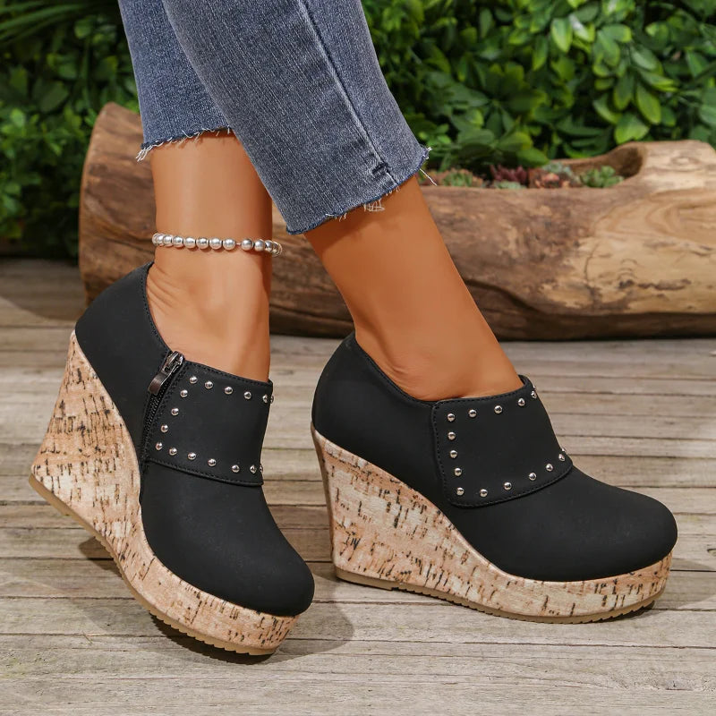 Women's Zip Platform Wedge Pumps – Round Toe Dress Shoes Platform Wedge Pumps Axl