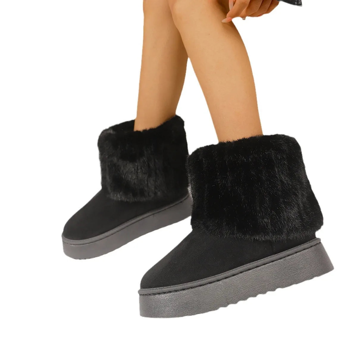 Women's Slip-On Plush Snow Boots – Warm Black Ankle Boots Women's Snow Boots Axl