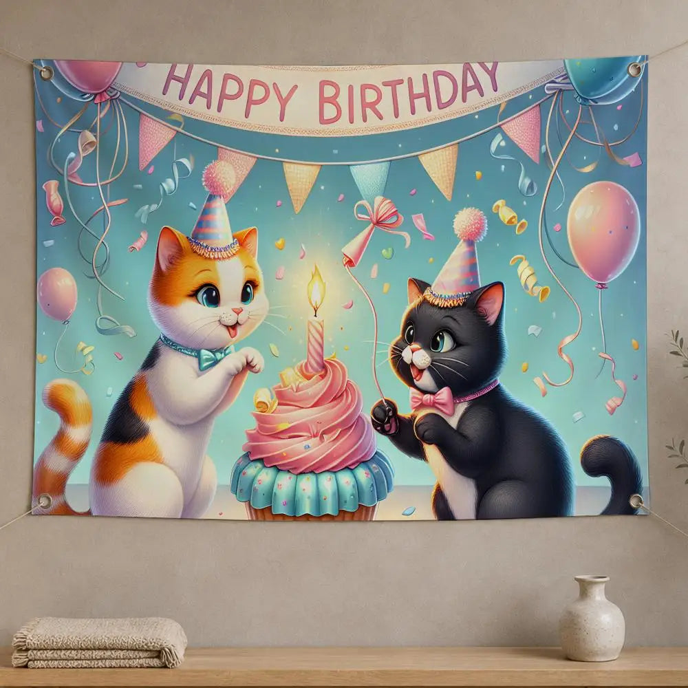 Kawaii Cat Wall Hanging Flag Banner – Room & Party Décor Wall Hanging Banner Axl White03 120x180cm