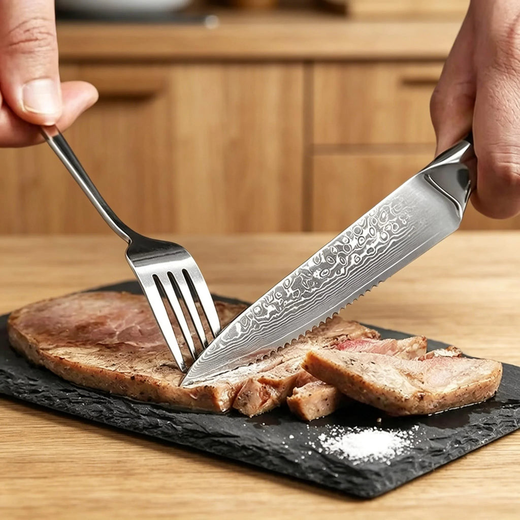 Damascus Steel Steak Knife Set – 67-Layer G10 Handle 1/2/4 Pc Steak Knife Set Axl