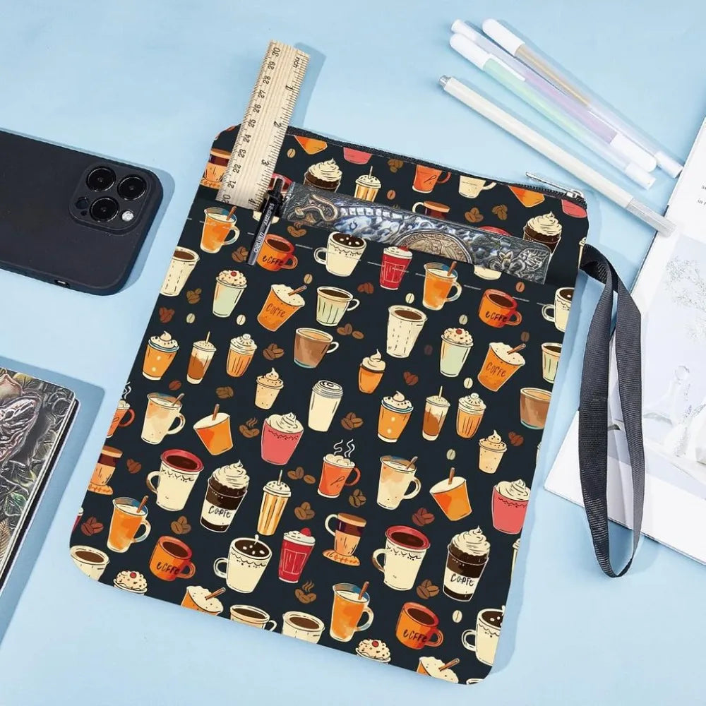 Coffee Fabric Book Sleeve – Zippered Washable Book Cover Fabric Book Sleeve Axl