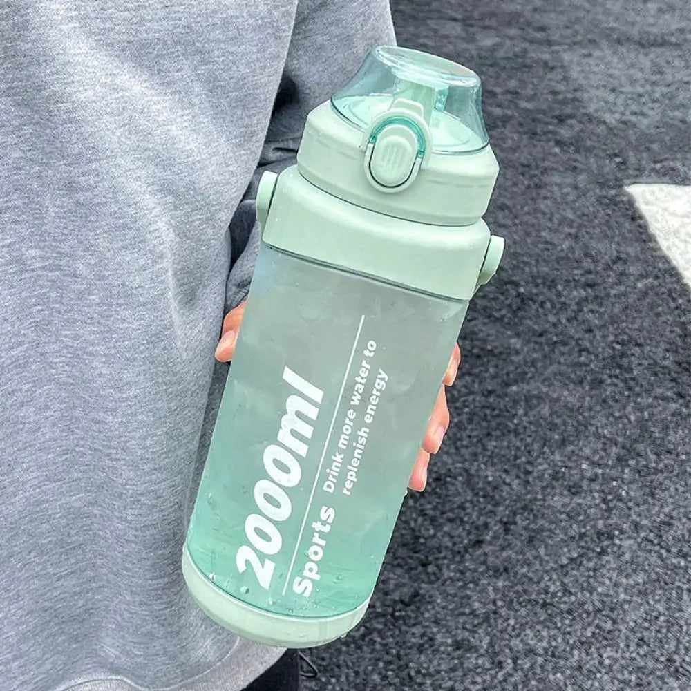 Large Sports Water Bottle with Straw, Handle & Time Marker Sports Water Bottle Axl green-2000ml