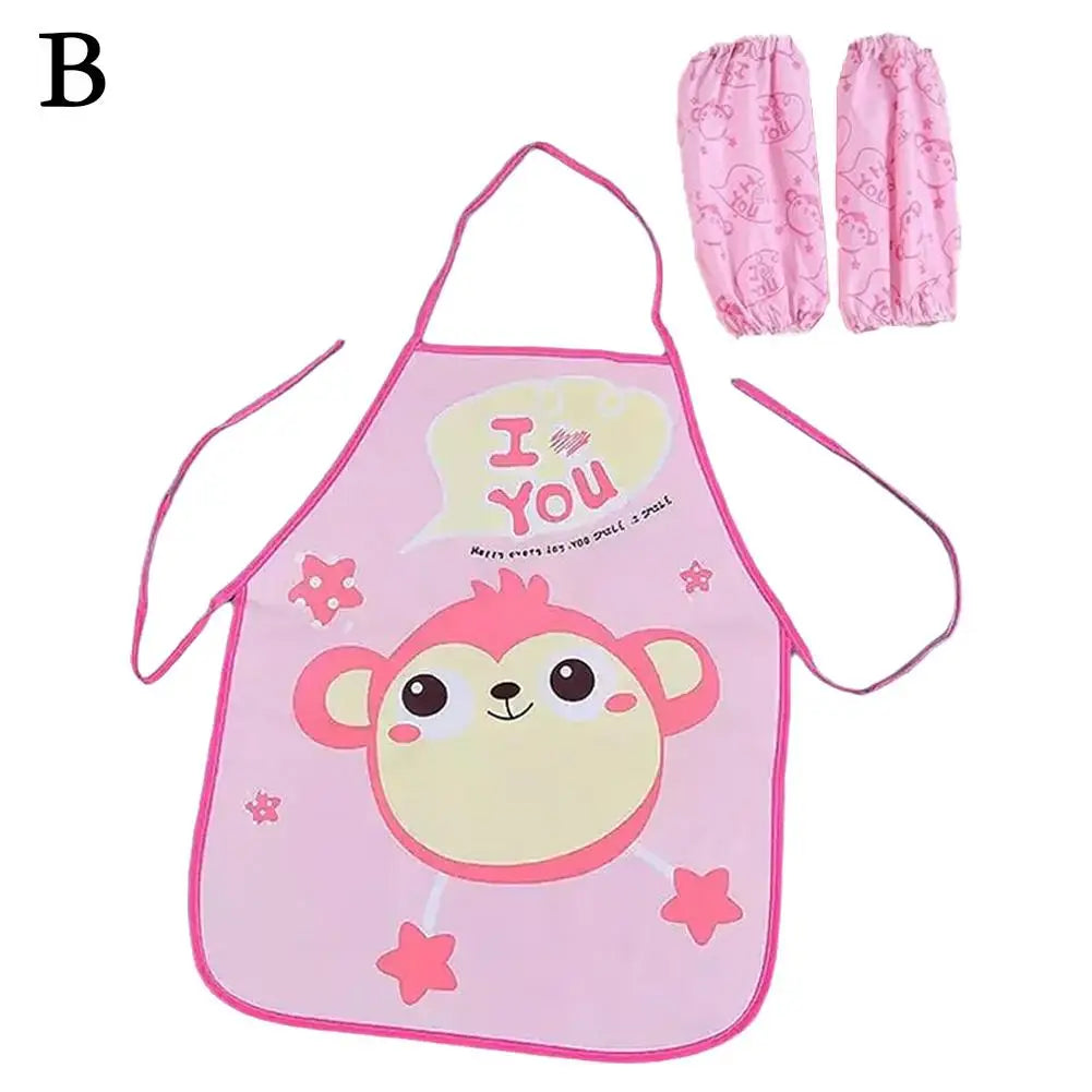 Kids Waterproof Art Apron with Sleeves – Cartoon Painting Bib Kids Art Apron Axl B