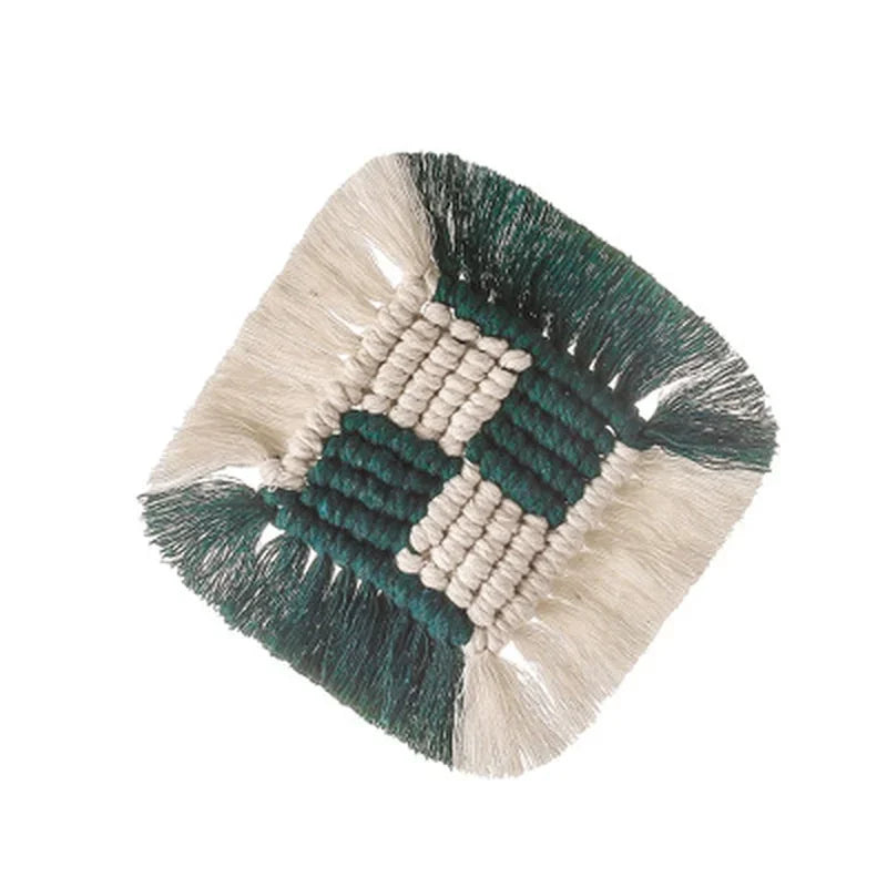Macrame Woven Placemats & Coasters – Handcrafted Cotton Mats Macrame Placemat Axl darkgreen