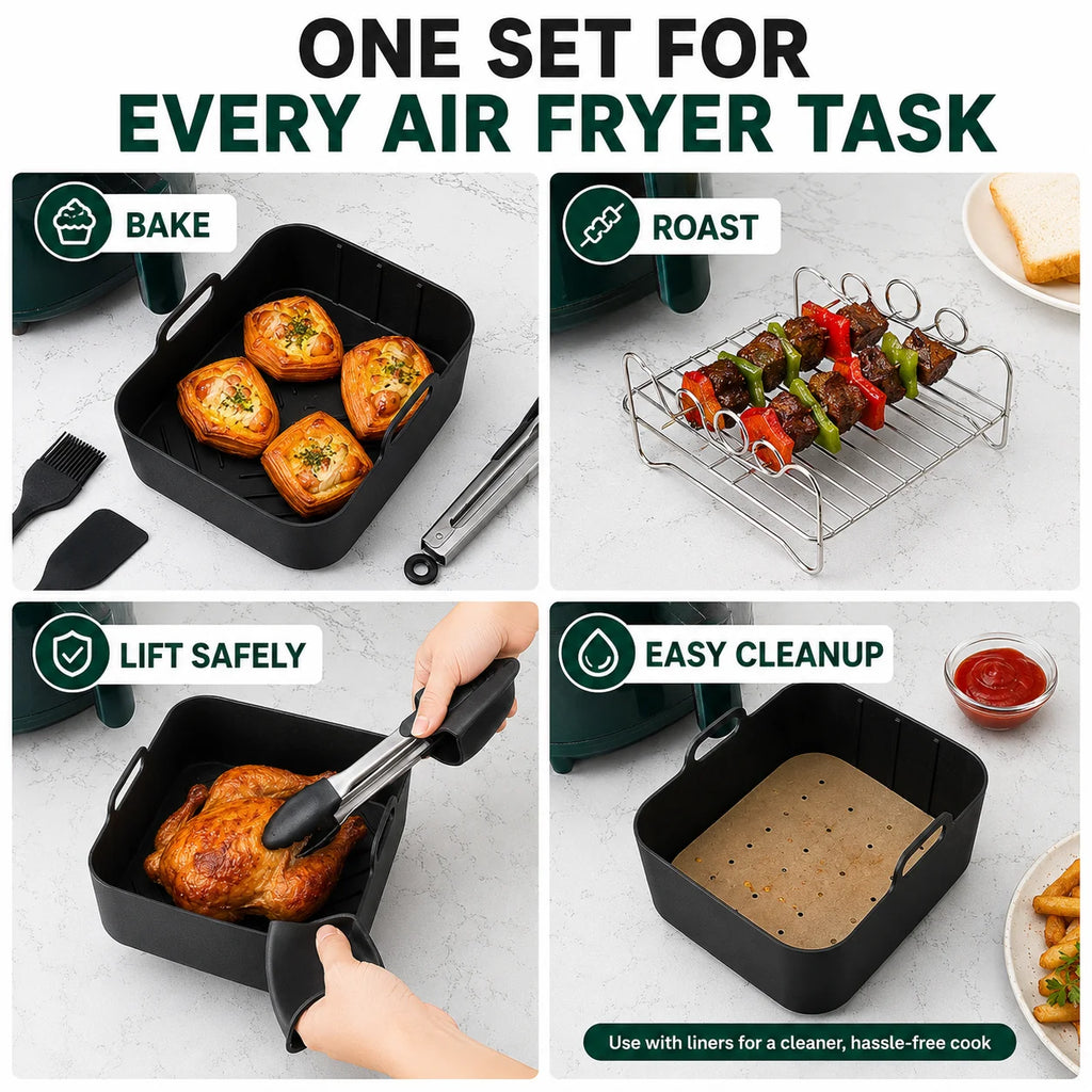 Air Fryer Accessories Set – Silicone Liners, Racks & Baking Tools Air Fryer Accessory Set Axl