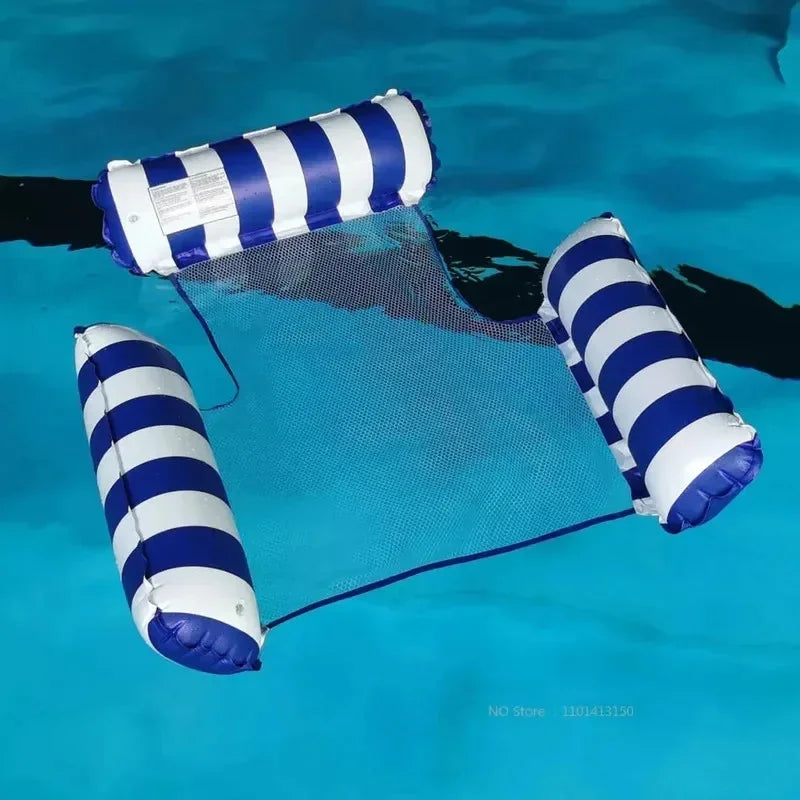 Striped Inflatable Pool Hammock – Foldable Backrest Float Lounger Pool Float Lounger Axl