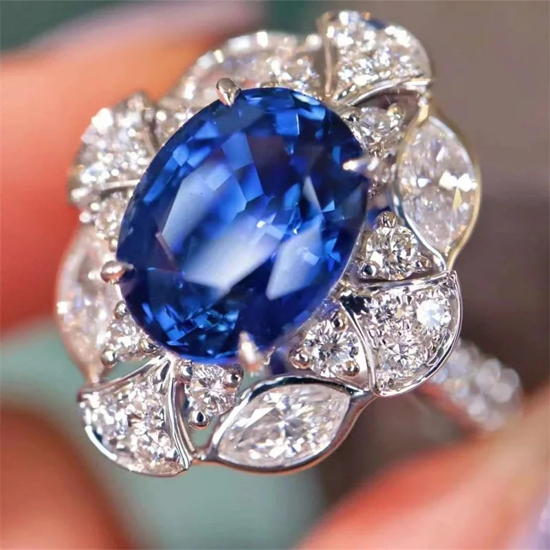 Huitan Oval Blue Cubic Zirconia Ring – Women's Elegant Band Fashion Ring Axl