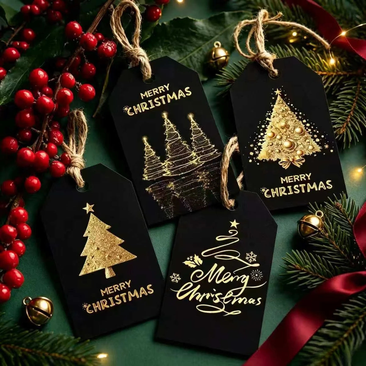 Christmas Gift Hang Tags 48/96 Pack – Black Gold Holiday Labels Holiday Gift Tags Axl