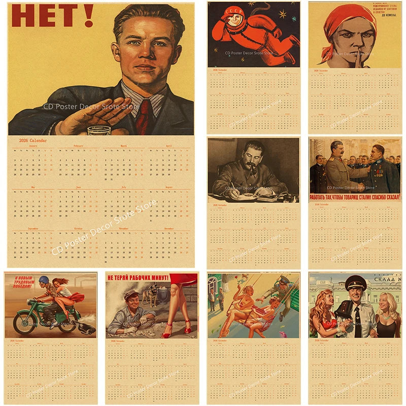 USSR CCCP 2026 Retro Calendar Poster – Aesthetic Wall Art Print Retro Wall Poster Axl