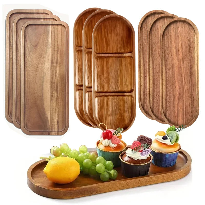 Solid Wood Fruit & Snack Serving Tray – Multi-Size Wooden Plate Wooden Serving Tray Axl