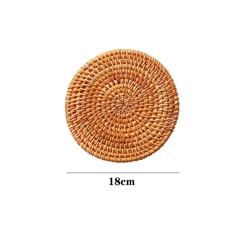 KEMORELA Round Rattan Coaster – Handmade Natural Cup Mat & Placemat Rattan Coaster Axl 18CM M