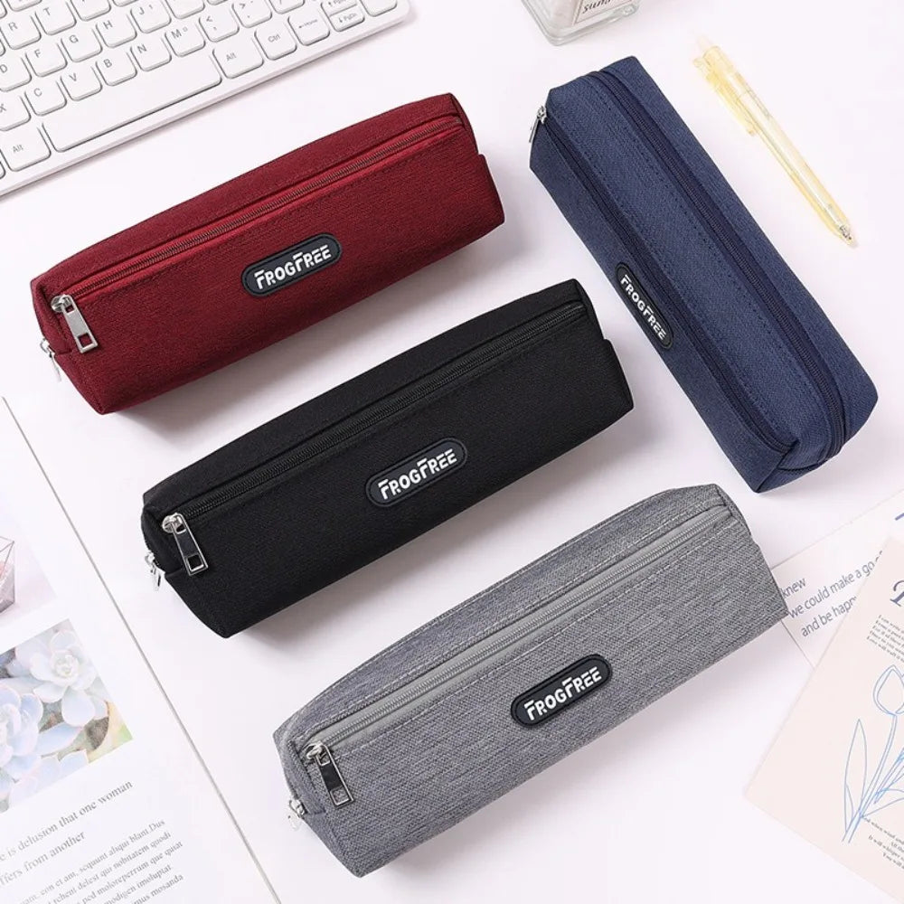 Canvas Pencil Case with Zipper – Solid Color Pen Storage Bag Canvas Pencil Case Axl
