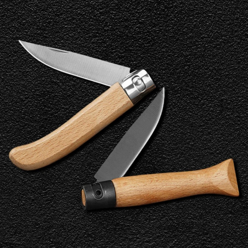 Stainless Steel Folding Knife – Wood Handle & Sheath Folding Pocket Knife Axl