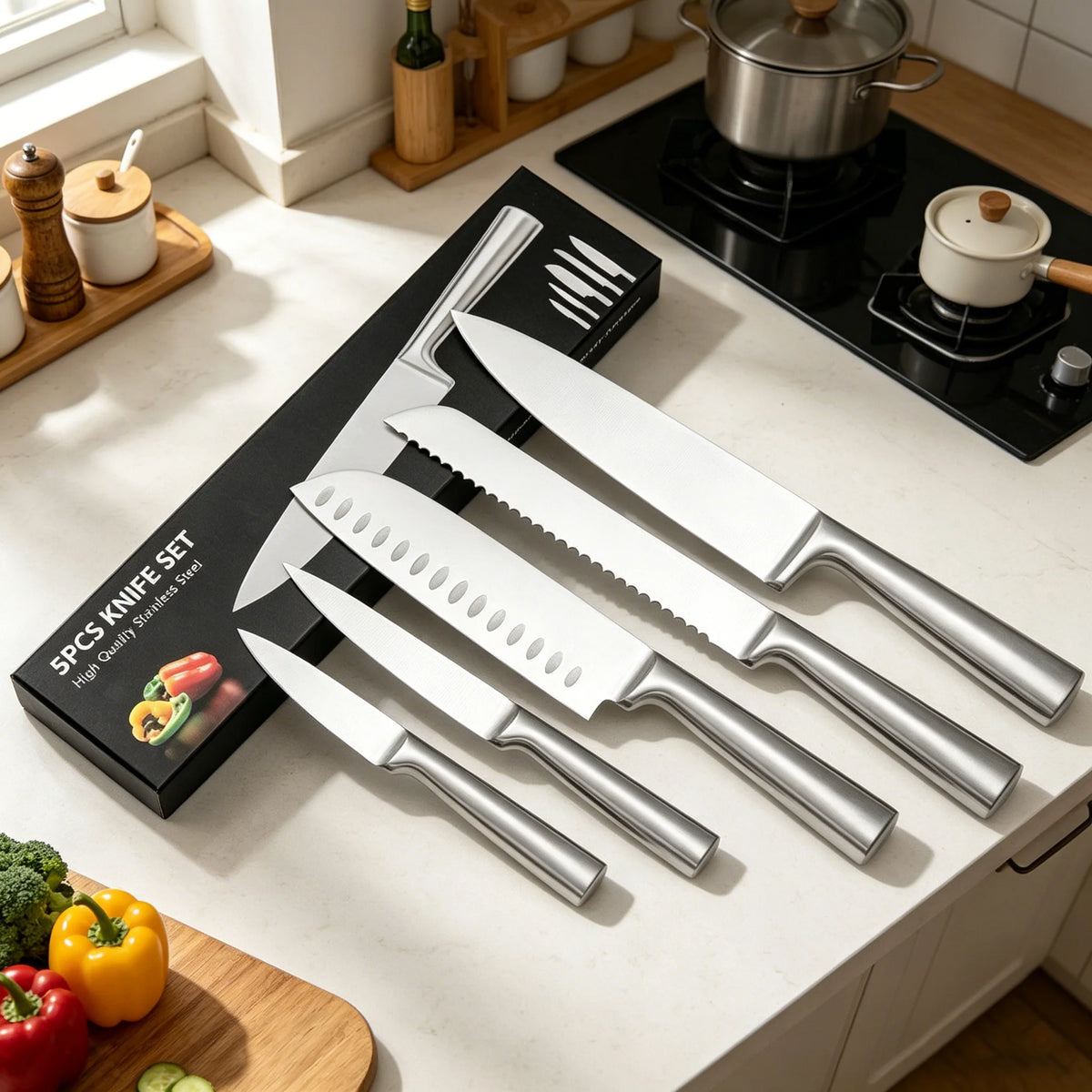 5-Piece Stainless Steel Kitchen Knife Set with Bread Knife Kitchen Knife Set Axl