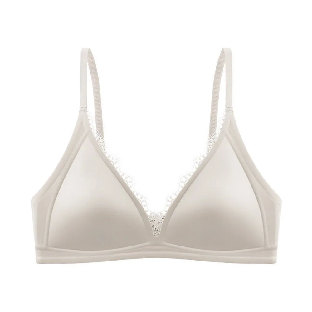 Satin Lace Wireless Push-Up Bra – V-Neck Traceless Brassiere Wireless Push-Up Bra Axl Light Grey 1XL